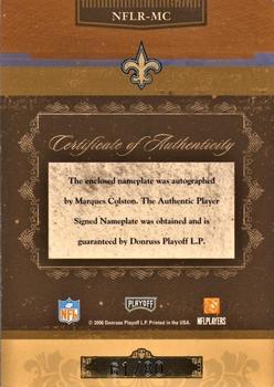 2006 Playoff National Treasures - Rookie Autographed Letters #NFLR-MC Marques Colston Back