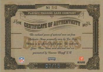 2006 Playoff National Treasures - Timeline Material Signature AFC/NFC #TL-LS Lee Roy Selmon Back