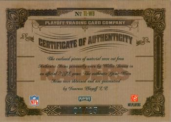 2006 Playoff National Treasures - Timeline Material Signature AFC/NFC #TL-WB Willie Brown Back