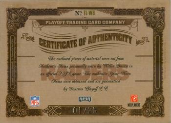 2006 Playoff National Treasures - Timeline Material Signature NFL #TL-WB Willie Brown Back