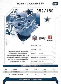 2006 Playoff NFL Playoffs - Signature Proofs Silver #104 Bobby Carpenter Back