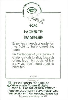 1989 Green Bay Packers Police - First Wisconsin Fond du Lac, Wisconsin Power & Light, Fond du Lac Police Department #8 John Anderson Back