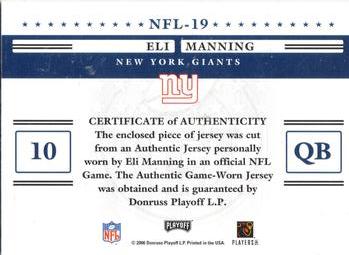 2006 Playoff Prestige - Stars of the NFL Jerseys #NFL-19 Eli Manning Back