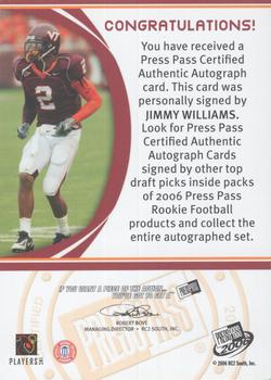 2006 Press Pass - Autographs Blue #NNO Jimmy Williams Back