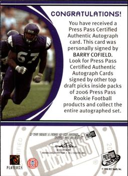 2006 Press Pass - Autographs Bronze #NNO Barry Cofield Back