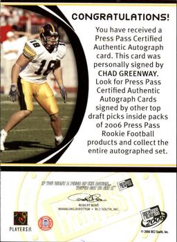 2006 Press Pass - Autographs Bronze #NNO Chad Greenway Back