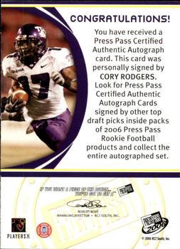 2006 Press Pass - Autographs Bronze #NNO Cory Rodgers Back