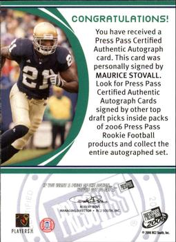 2006 Press Pass - Autographs Bronze #NNO Maurice Stovall Back