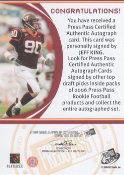 2006 Press Pass - Autographs Gold #NNO Jeff King Back