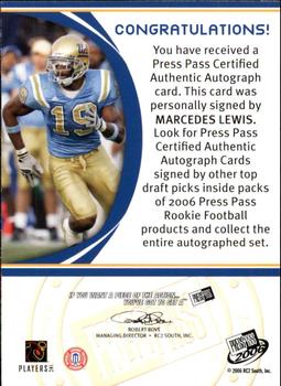 2006 Press Pass - Autographs Silver #NNO Marcedes Lewis Back