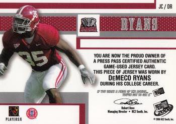 2006 Press Pass - Game Used Jerseys Blue #JC/DR DeMeco Ryans Back