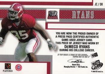 2006 Press Pass - Game Used Jerseys Green #JC/DR DeMeco Ryans Back