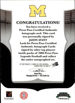 2006 Press Pass Legends - Autographs #NNO Jason Avant Back