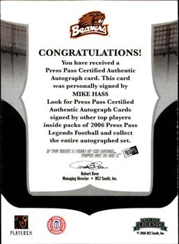 2006 Press Pass Legends - Autographs #NNO Mike Hass Back