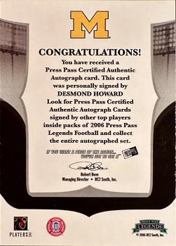 2006 Press Pass Legends - Autographs #NNO Desmond Howard Back