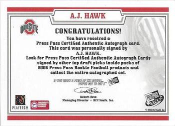 2006 Press Pass Legends - Rookie Autographs 50 #NNO A.J. Hawk Back