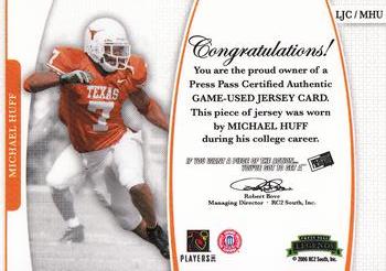 2006 Press Pass Legends - Saturday Swatches #LJC/MHU Michael Huff Back