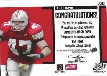2006 Press Pass SE - Game Used Jerseys Autographs #JCAH A.J. Hawk Back
