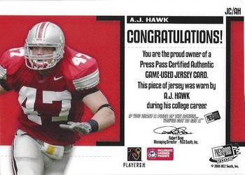 2006 Press Pass SE - Game Used Jerseys Holofoil #JC/AH A.J. Hawk Back