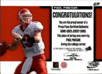 2006 Press Pass SE - Game Used Jerseys Silver #JC/PP Paul Pinegar Back