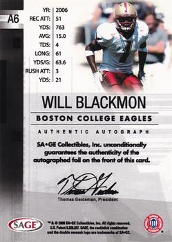 2006 SAGE - Autographs Platinum #A6 Will Blackmon Back