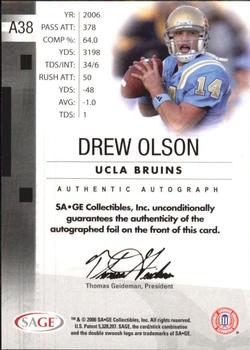 2006 SAGE - Autographs Silver #A38 Drew Olson Back
