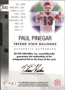 2006 SAGE - Autographs Silver #A40 Paul Pinegar Back