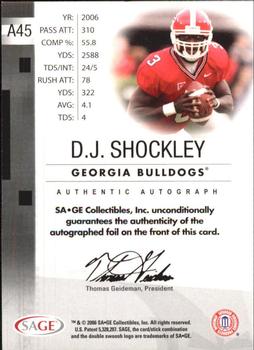2006 SAGE - Autographs Silver #A45 D.J. Shockley Back