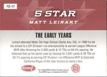 2006 SAGE Aspire - 5 Star #FS11 Matt Leinart Back