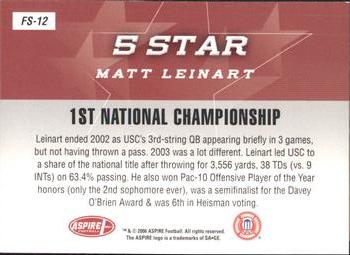 2006 SAGE Aspire - 5 Star #FS12 Matt Leinart Back