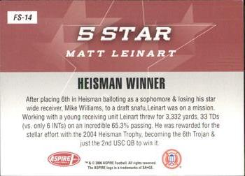 2006 SAGE Aspire - 5 Star #FS14 Matt Leinart Back