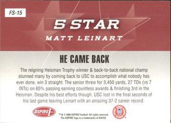 2006 SAGE Aspire - 5 Star #FS15 Matt Leinart Back