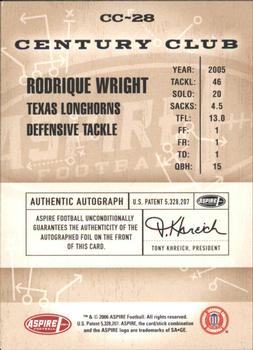 2006 SAGE Aspire - Century Club Autographs #CC-28 Rodrique Wright Back