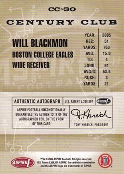 2006 SAGE Aspire - Century Club Autographs #CC-30 Will Blackmon Back