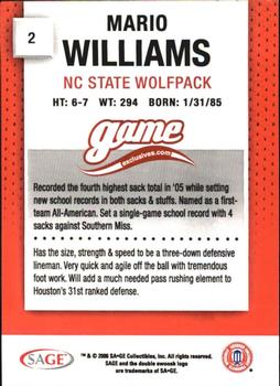 2006 SAGE Game Exclusives #2 Mario Williams Back