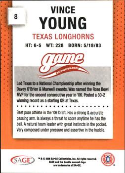 2006 SAGE Game Exclusives #8 Vince Young Back