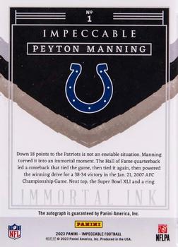 2023 Panini Impeccable - Immortal Ink #1 Peyton Manning Back