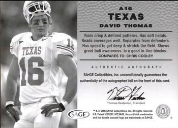 2006 SAGE HIT - Autographs Gold #A16 David Thomas Back