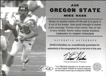 2006 SAGE HIT - Autographs Gold #A28 Mike Hass Back