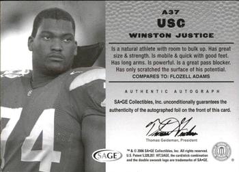 2006 SAGE HIT - Autographs Gold #A37 Winston Justice Back