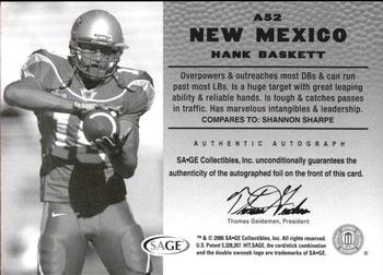 2006 SAGE HIT - Autographs Gold #A52 Hank Baskett Back