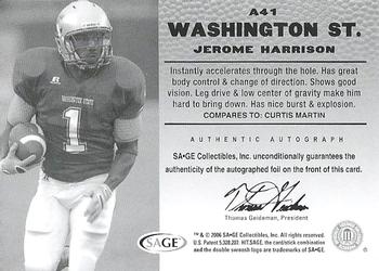 2006 SAGE HIT - Autographs Silver #A41 Jerome Harrison Back