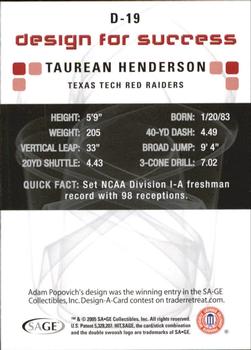 2006 SAGE HIT - Design for Success Blue #D-19 Taurean Henderson Back