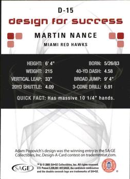 2006 SAGE HIT - Design for Success Green #D-15 Martin Nance Back