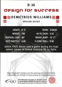 2006 SAGE HIT - Design for Success Green #D-36 Demetrius Williams Back