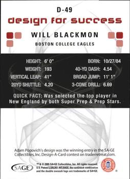 2006 SAGE HIT - Design for Success Green #D-49 Will Blackmon Back