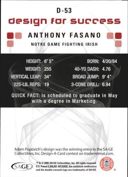 2006 SAGE HIT - Design for Success Green #D-53 Anthony Fasano Back