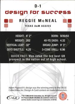 2006 SAGE HIT - Design for Success Silver #D-1 Reggie McNeal Back