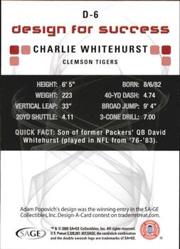 2006 SAGE HIT - Design for Success Silver #D-6 Charlie Whitehurst Back