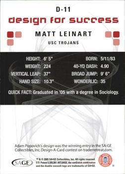 2006 SAGE HIT - Design for Success Silver #D-11 Matt Leinart Back